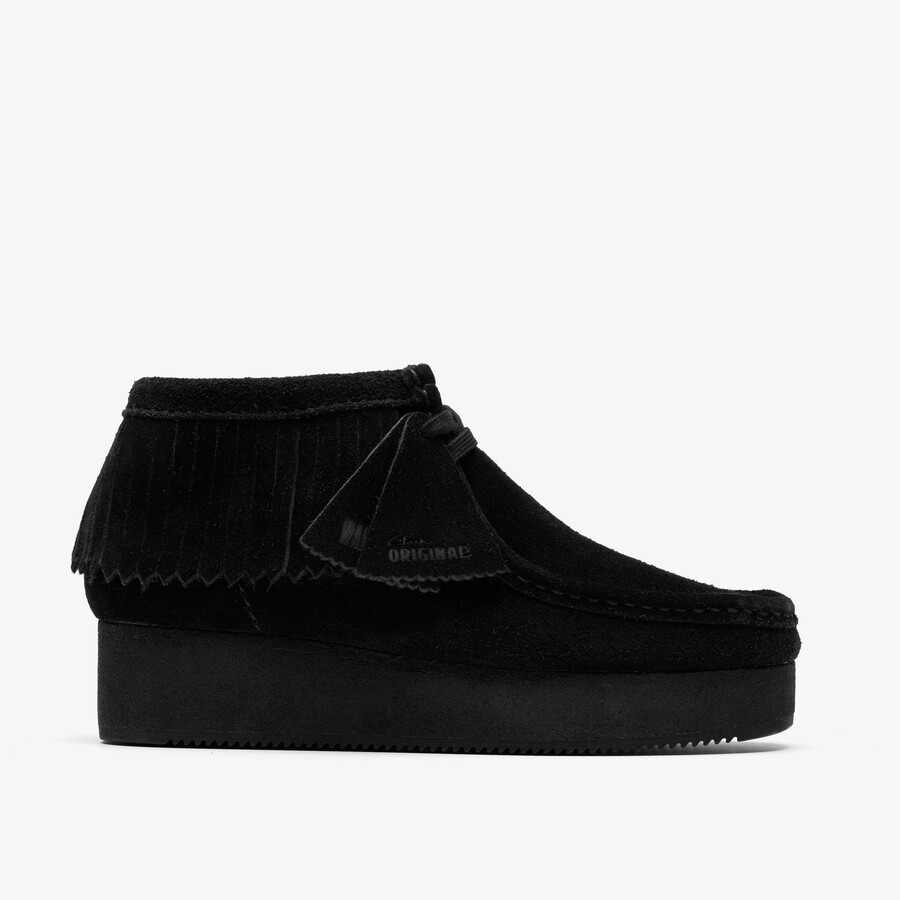 wallabee wedge fringe - zwart suède